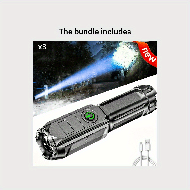 ANYICE 1pc 400Mah/800Mah Ultra Bright Zoomable Torch, Compact, Rechargeable Long Range IPX4 Durable LED Flashlight, Adjustable Zoom Light for Outdoor And Home Use