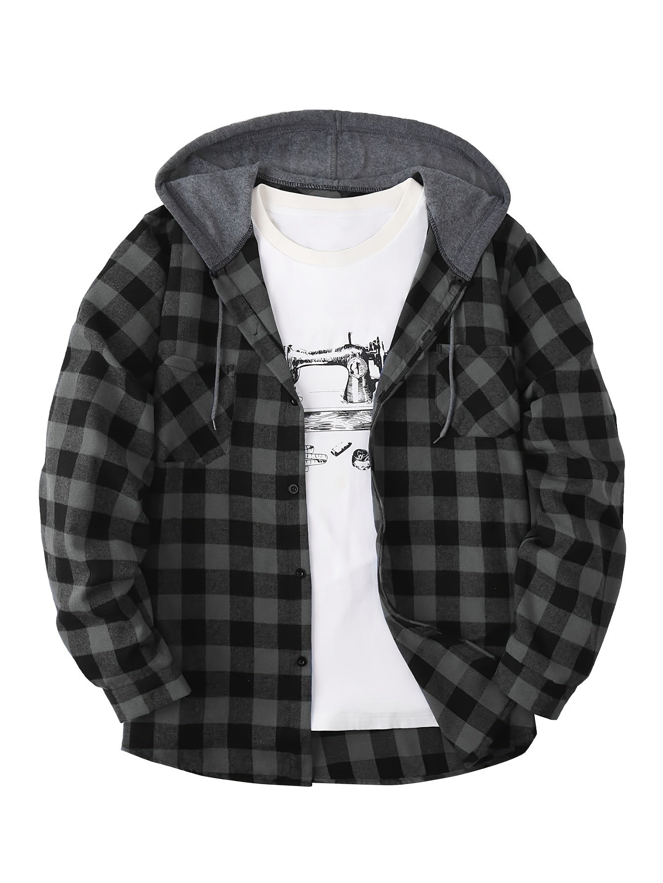 Men's Fashion Hooded Plaid Trendy Shirt Hooded Plaid Sweatshirt