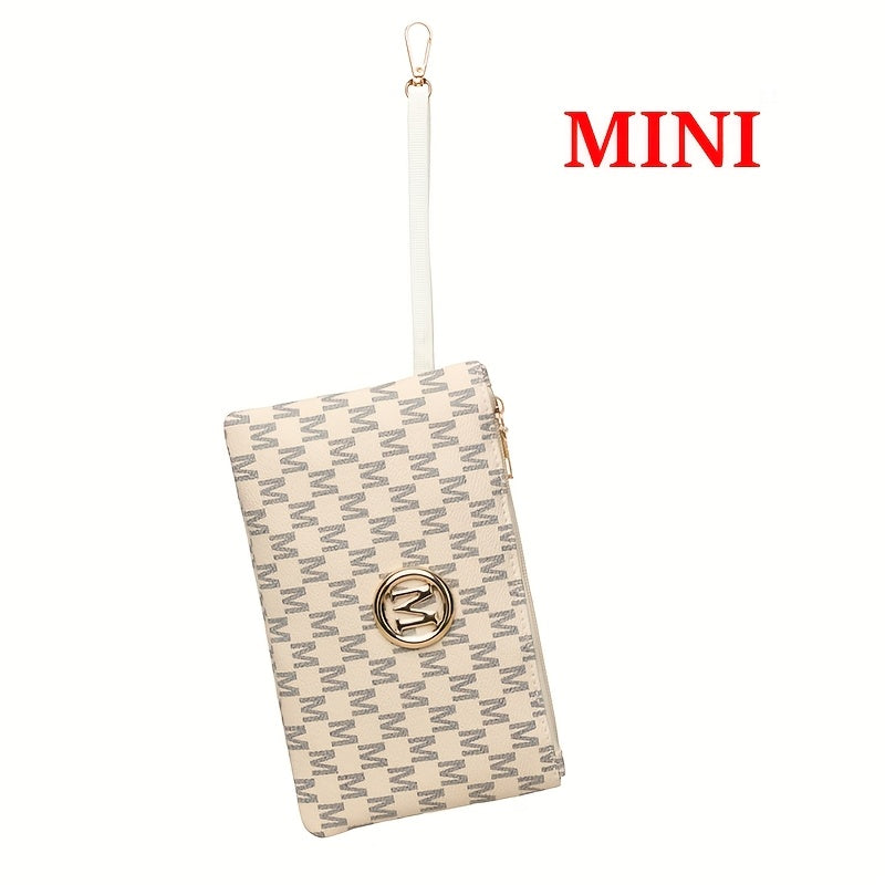 Fashionable Retro Style Women'S Tote Bag with "M" Print | Large Capacity, Fixed Shoulder Straps, Lining, Ideal for Daily Use and Work Commute, Includes Matching Wallet