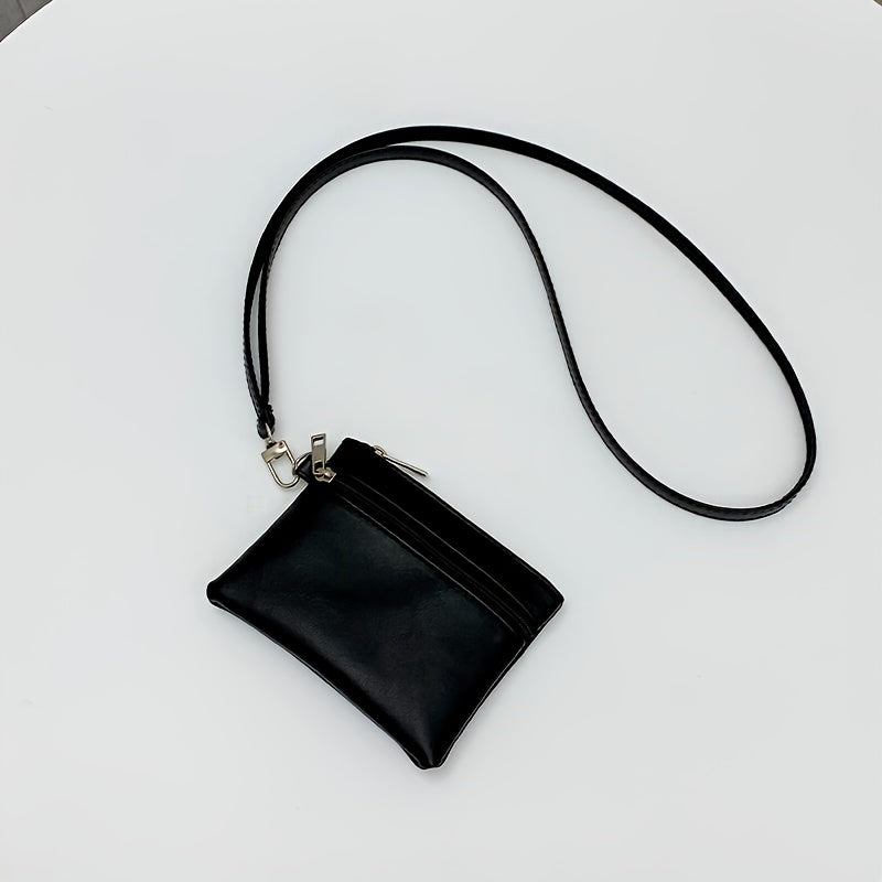 Trendy Card Wallet - Women'S Neck Strap Double Zipper Change Bag