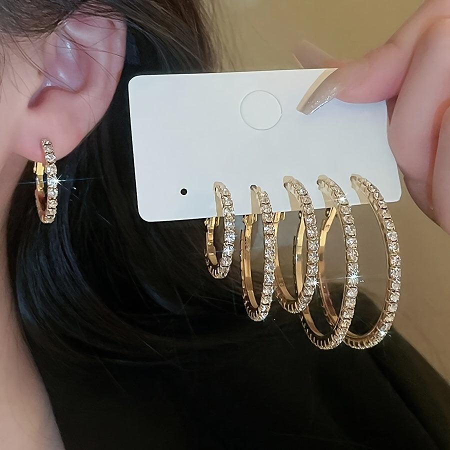 A Set of 6 Minimalist C-Shaped Crystal Hoop Earrings, Perfect for Women'S Vacation Parties, Dates, And Everyday Outfits