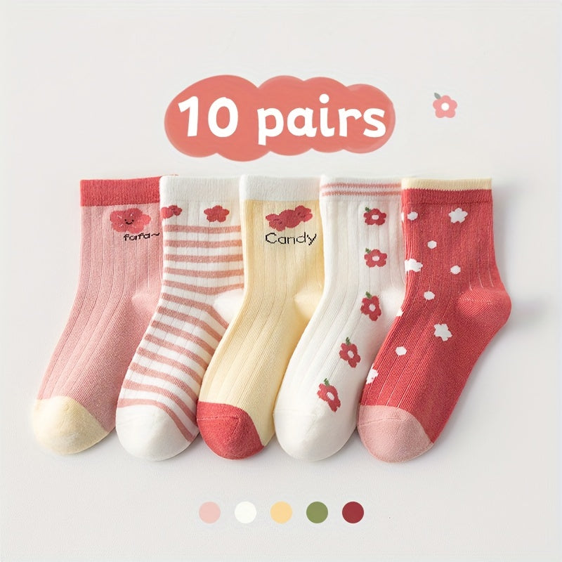 Girls Kids Love Heart Pattern Cute Socks, Breathable Comfy Crew Socks, Children's Trendy Socks