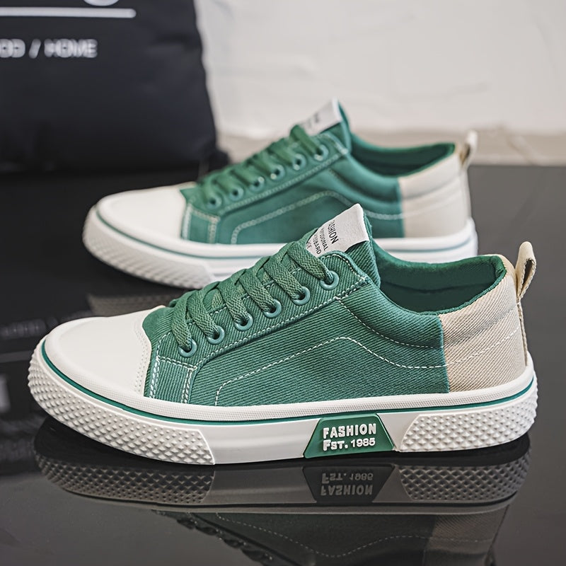 Men'S Casual sneakers - Stylish Blue And White Canvas Skate Shoes with Breathable Fabric Lining, Low-Top Lace-Up Design Suitable for All Seasons