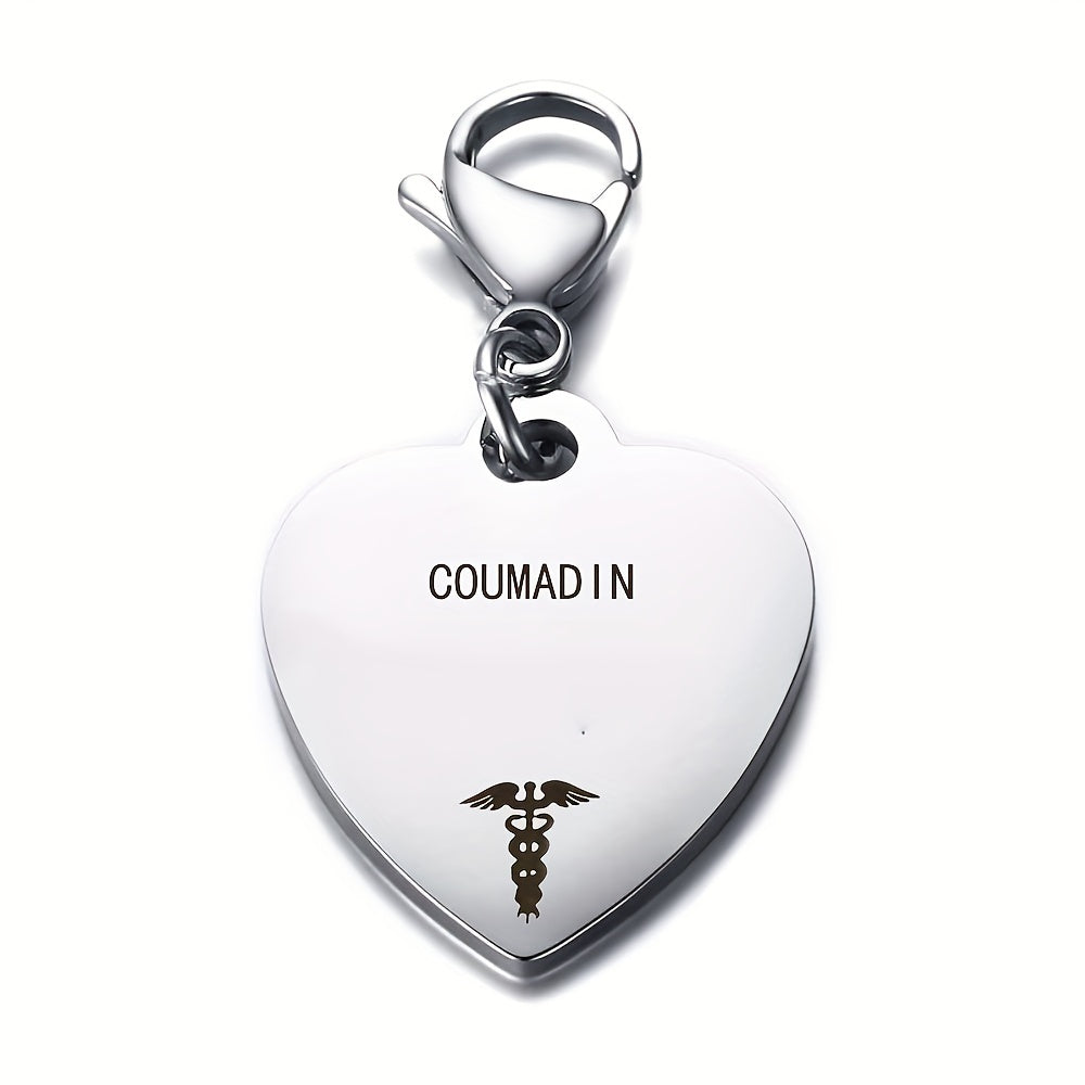 Unique Heart-Shaped Stainless Steel Medical ID Pendant Keyring - Engraved with Diabetes Type 1 & 2 Symbol, Ideal Gift for Men with Diabetes, Hypoallergenic, Durable, and Easy to Clean