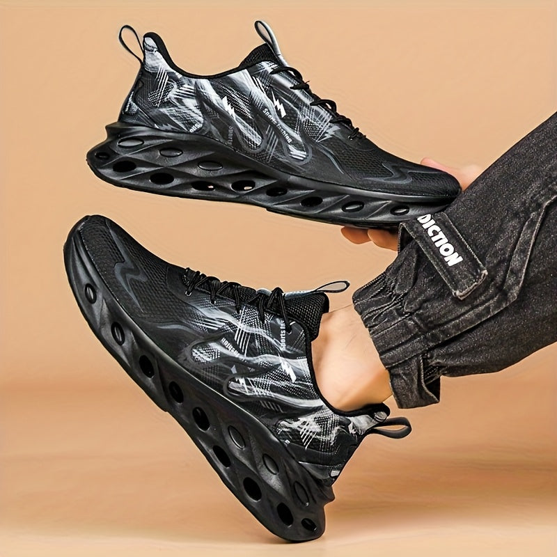 Men's Casual Sports Shoes with Flame Design, Fashionable, Lightweight, Breathable, and Non-Slip Dad Shoes