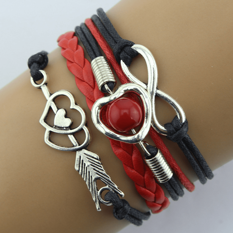 New Arrival Fashion Retro Cupid's Bow Love Heart Multicolor Rope Multi-Layer Bracelet