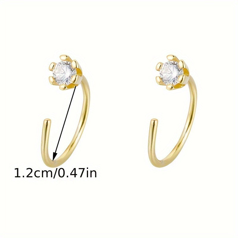 Easy And Stylish C-Shaped Copper Earrings Inlaid with Zirconia Stones, Perfect for Birthday Parties And Jewelry Additions