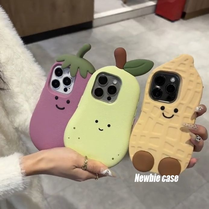 Fun eggplant Apple 16Promax mobile phone case iPhone15Pro popular silicone Huawei pura70p pear