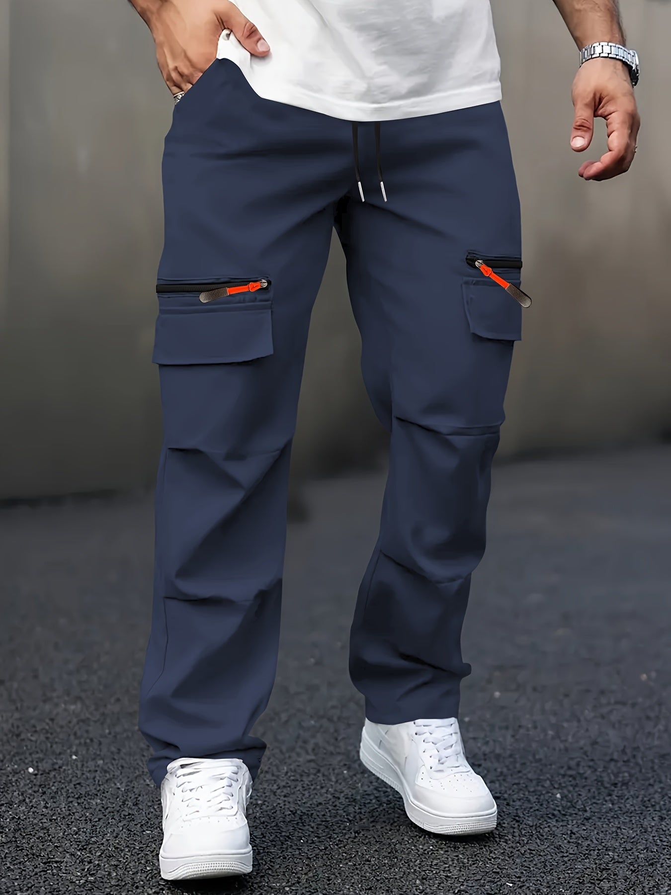 Men's Casual Cargo Pants with Multiple Pockets - Straight Leg, Loose Fit,, Zipper Details, Perfect for Spring and Fall