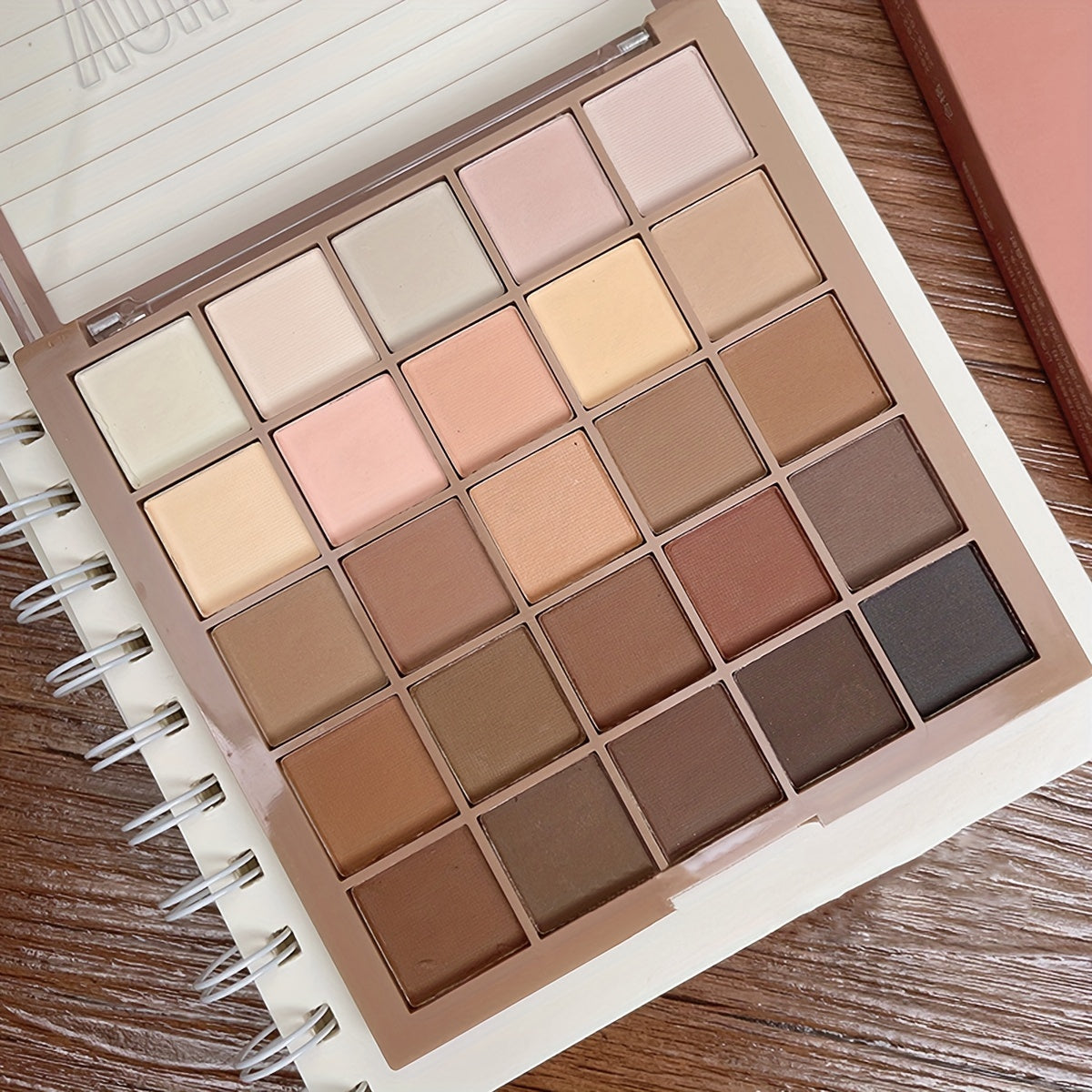 25-Color Eyeshadow Palette Featuring Matte Shades in Gray, Brown, Earthy Tones, And Coffee Chocolate Hues