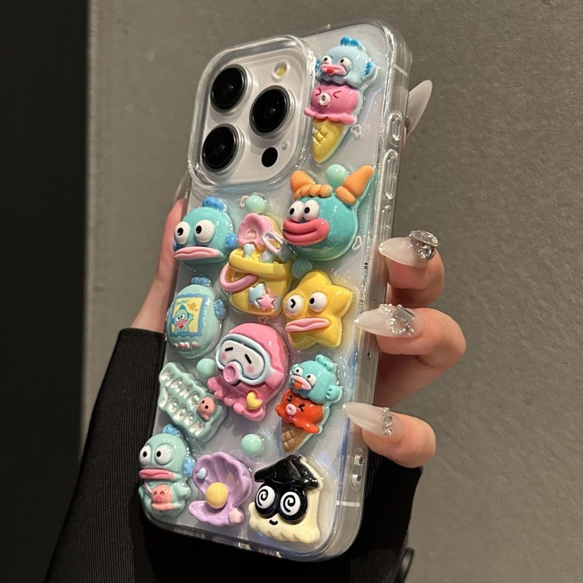 Cute three-dimensional ugly fish Apple 15 16 mobile phone case iPhone14 13 12promax Epoxy 11 soft case X female