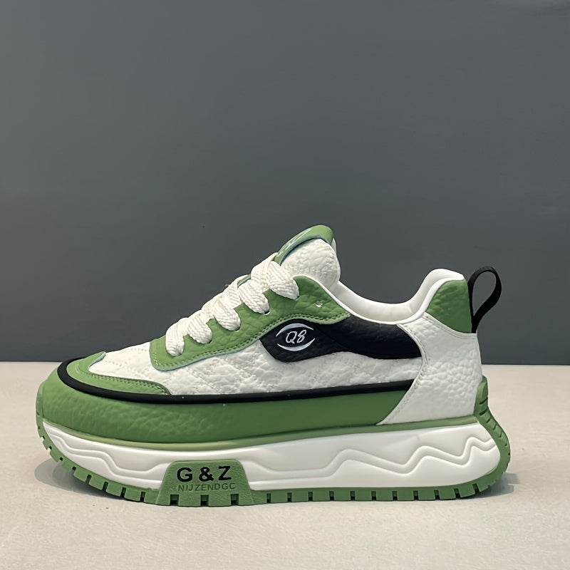 Men's Thick-Sole Athletic Sneakers Compatible for, & Daily Wear - Lace-Up Low-Top Shoes with Cushioned PVC Sole, Upper & Retro Style - Minimalist Outdoor/Urban Footwear