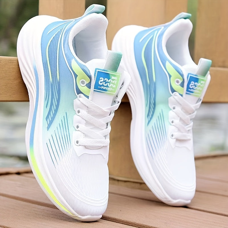 Men's Breathable Mesh Running Shoes - Lightweight Low-Top Design with EVA Cushioned Sole, Vibrant Blue and Orange Color Scheme, White Laces, Ideal for Fitness, Training, and Casual Wear. Sneakers with Elegant Sporty Style and Fabric Upper
