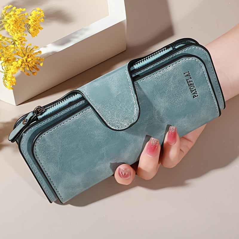 Luxury Faux Leather Clutch Wallet with Zipper, Large Capacity, Multi-Card Organizer, Credit Card Holder with ID Window, Buckle Closure, Elegant Design for Everyday Use, Secure Travel Wallet | Sophisticated Design | Wax Finish Wallet, Purse Suitable for Me