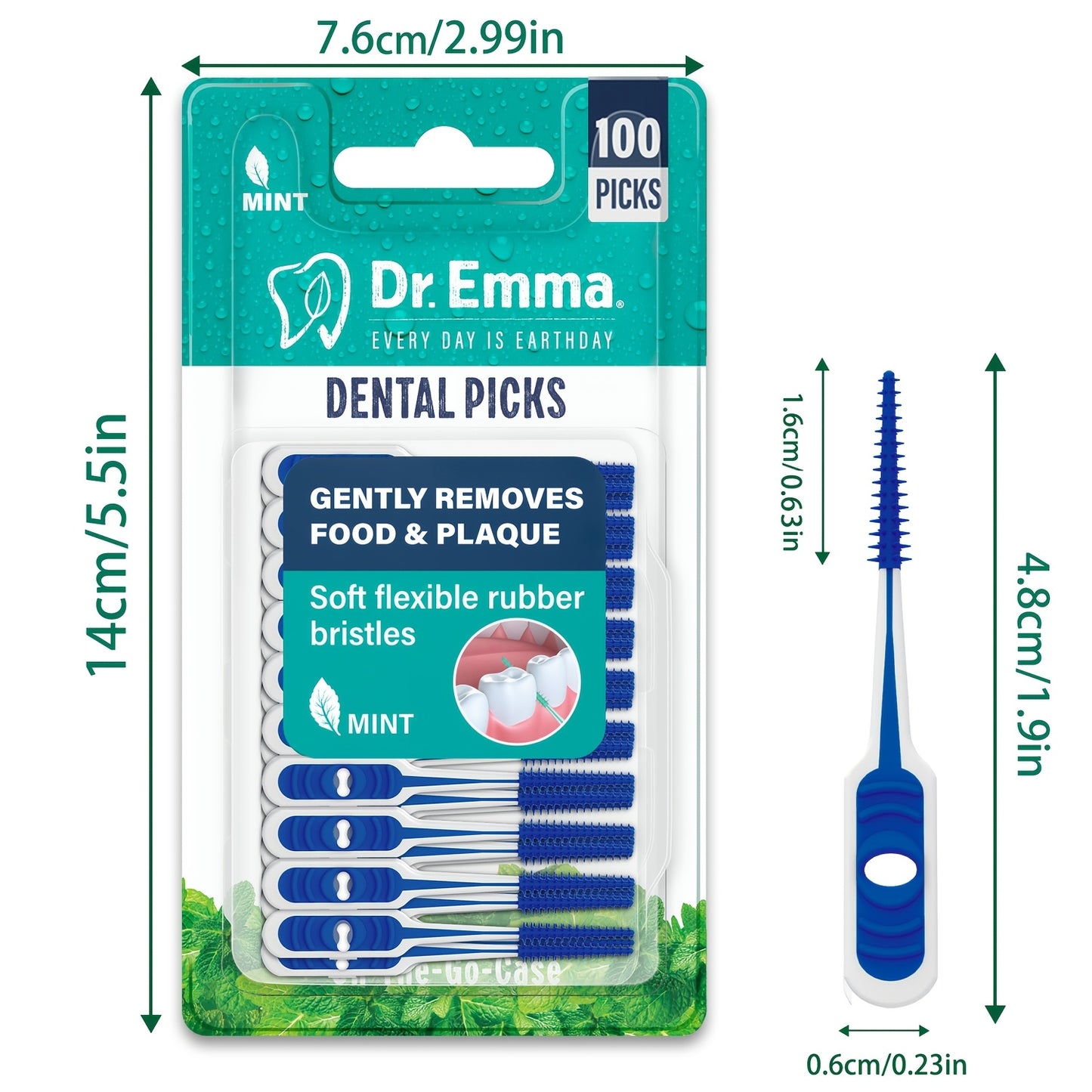 Dr. Emma 100Ct Dental Picks - Mint Flavor, Alcohol-Free, Gentle on Gums & Teeth, Ideal for Daily Oral Care, Dental Hygiene Essentials|Mint Flavor Picks|Durable Dental Picks, Dental Picks for Teeth, Dental Floss For Teeth, Dental Floss