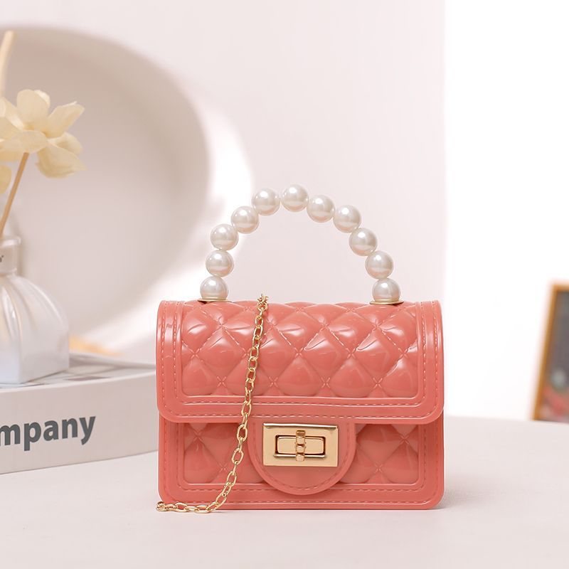 Chanel style new children's diamond chain single shoulder fashion messenger women's bag jelly pearl trend versatile small square bag