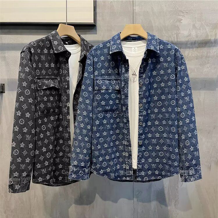 LV louis vuitton 2025 Spring and Autumn New Washed Denim Jacket Shirt Loose Casual Jacket Simple Men's and Women's Same Trendy Brand