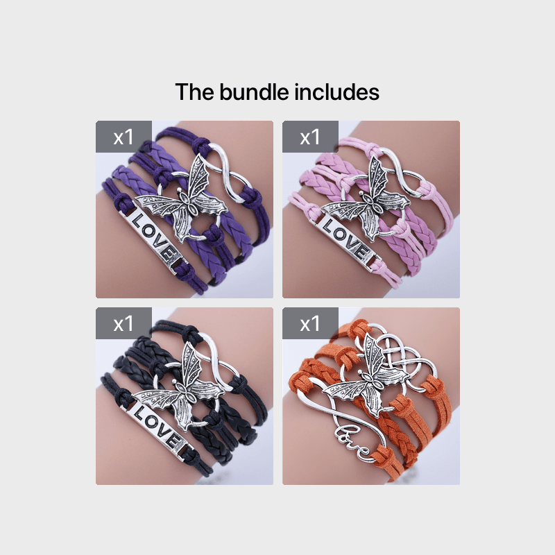 Handmade Multilayer Leather Vintage-Inspired Bracelet with Letter "Love" and Butterfly Charm for Men and Women