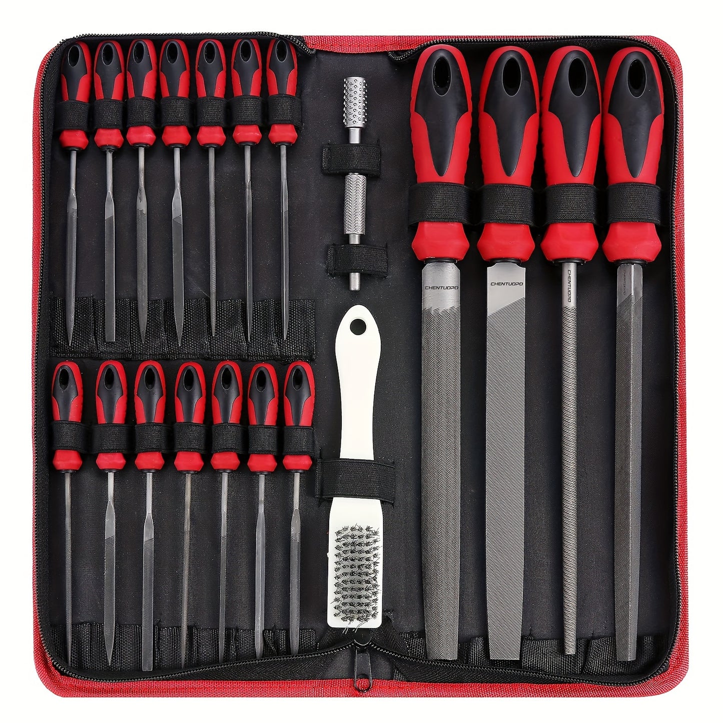 File Set 13pcs/57pcs Metal And File Set, T12 Grade Forged Alloy Steel, 4 Large Tools of Semi-Circular/Round/Triangular/Flat, 14 Needle Files And a Pair of Electric Files, a Brush And 36 Sheets of Sandpaper.