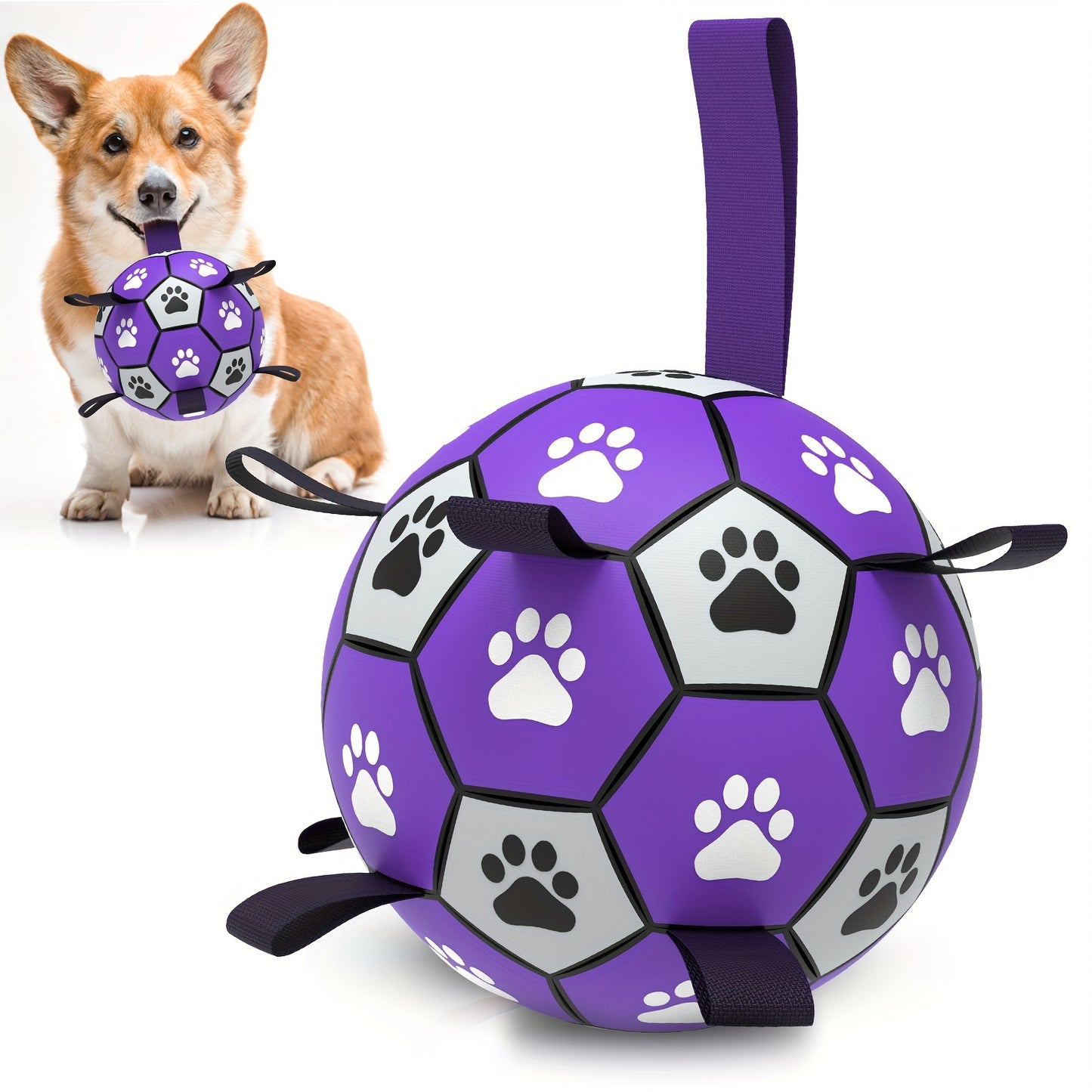 Dog Toys Soccer Ball with Straps, Durable Interactive Training Dog Soccer Ball for Small Medium Large Dogs Breed
