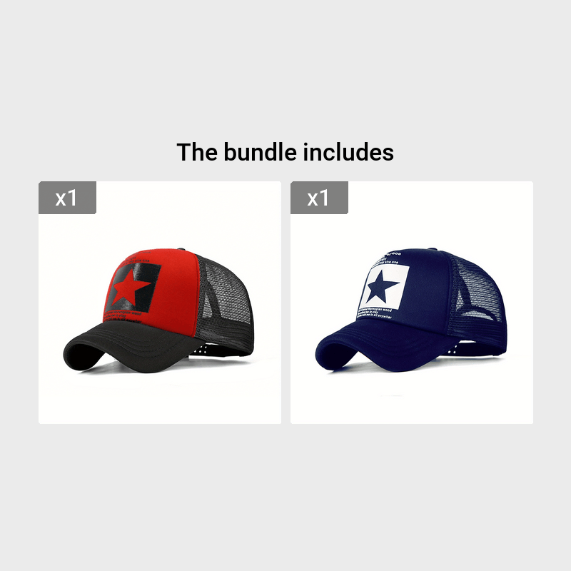 Men'S Black Mesh Baseball Cap with Star Logo - Breathable Six-Panel Design, Adjustable Fit, Casual Sporty Style for Outdoor Activities, Baseball Cap, Summer Headwear, Stylish Headgear, Durable Headwear, Mesh Fabric Cap, Streetwear Lovers, Lightweight Head