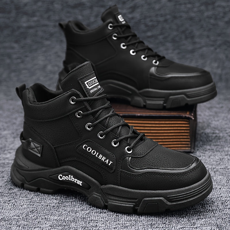 Men'S Outdoor Hiking Boots Outdoor Sports Casual Shoes Solid Color Mid-Top Lace-Up Men'S Riding Boots