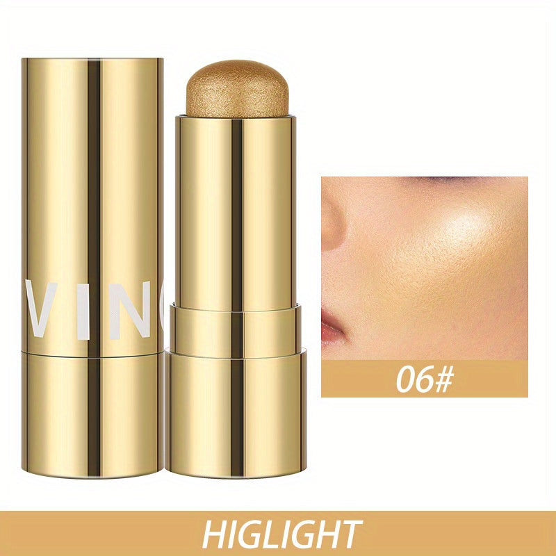 Multifunctional Highlighter Blush Stick - Brightening & Contouring Makeup Stick with Plant-Based Squalane, 3 Shades (Pink, Beige, Brown) for Cheeks, Lips, Eyes - Long-Lasting Shine, Easy Application, No Smudge, No Transfer, Beauty Enhancement, Sleek Metal