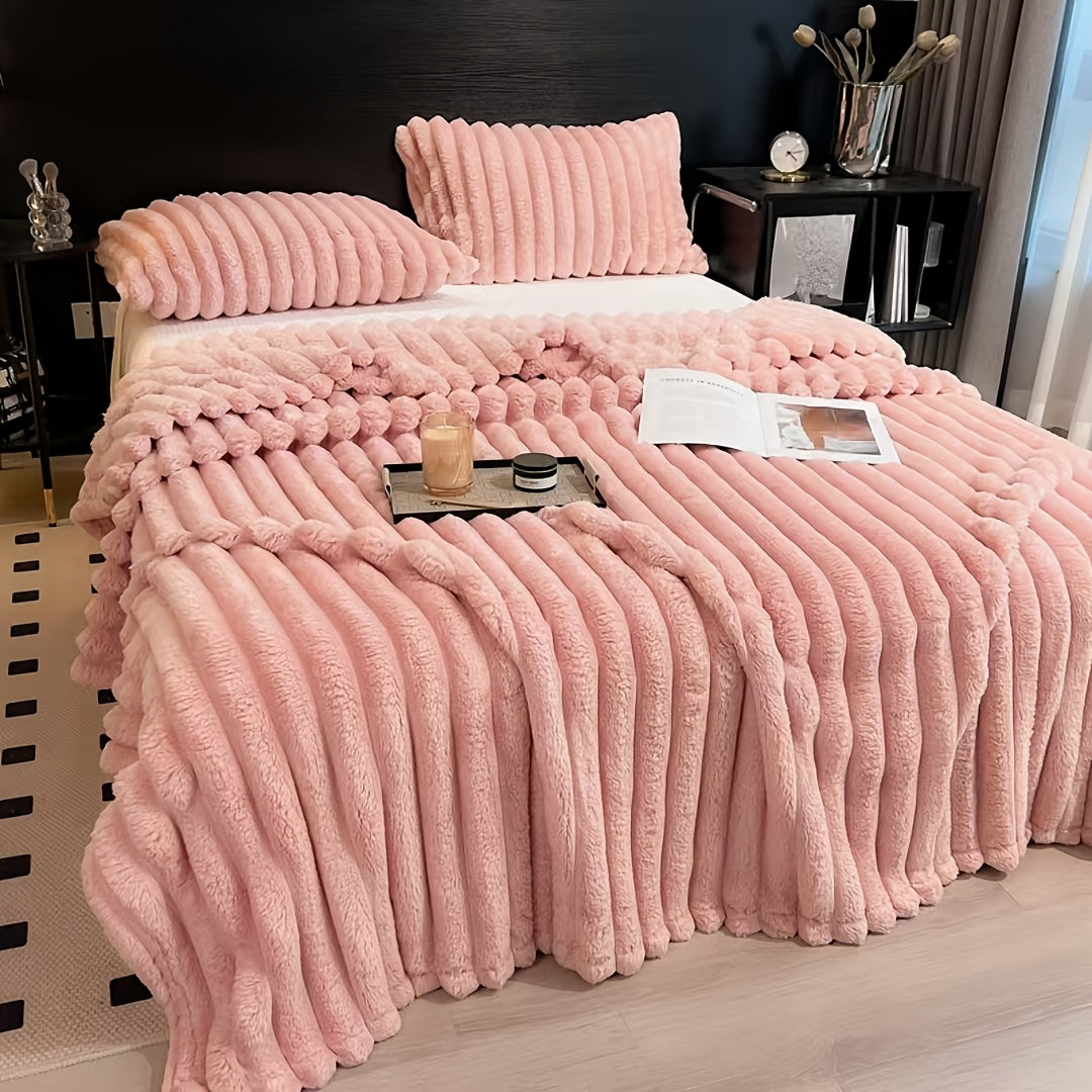 Gdan Rhinoceros Luxurious Faux Rabbit Fur Throw Blanket Suitable for Couch, Bed, Office & Travel - Soft Warm Cozy Striped Blanket, Contemporary Bedspread, Hand Washable, Ideal Christmas Gift & All-Season Use (Multicolor)