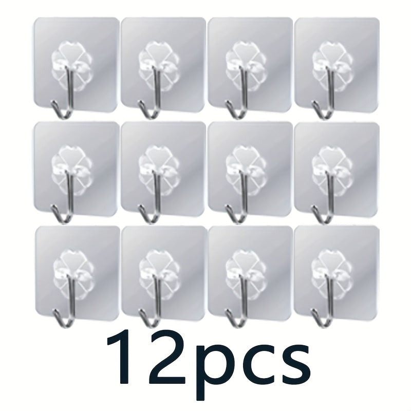 Fashionable Modern Self-Adhesive Towel Hook, Transparent Reusable Waterproof Sticky Hook, Bathroom Towel Hanger, Wall-Mounted Heavy-Duty Self-Hanging Hook, Brushed Treatment, No-Drill Wall-Mounted Bathroom Door Hook, 4/12/24piece