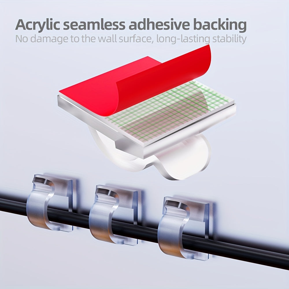 30pcs Adhesive Cable Clips For Outdoor, Christmas Light Clips, Decoration Clips, Self Adhesive Hooks Cord Management Wire Holder, Fairy Light Accessories, (Clear)