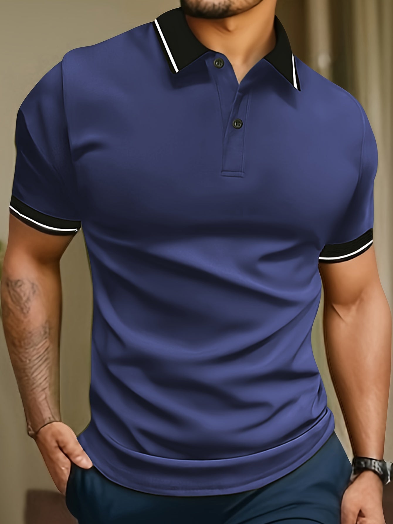 Summer Men's Shirt with Turn- Collar, Solid Color, Short Sleeve, Multi-Color, Casual Sportswear Top