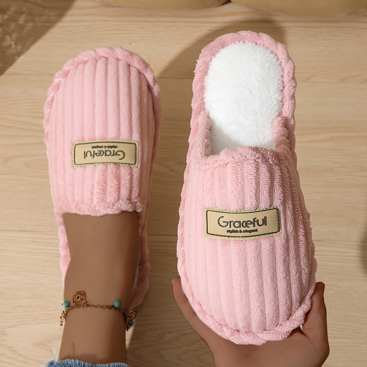 Elegant Vertical Stripe Slippers | Warm Soft Fabric with Fluffy Lining, All-Season Home Slippers, Couple'S Perfect Holiday Gift, Hand Washable, Non-Dry Cleanable, EVA Sole