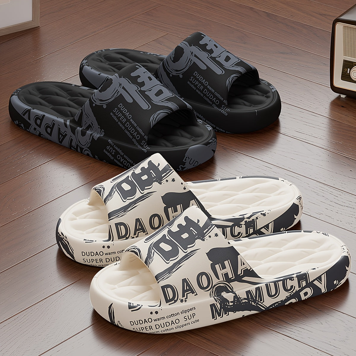 Graffiti Men's Slippers, Fashionable and Trendy for Outdoor Wear, Japanese and Korean Style, Soft and Comfortable EVA Material