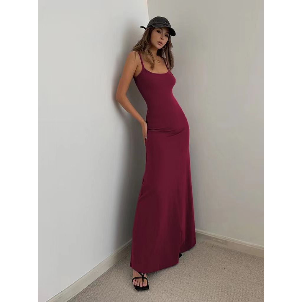 Foreign style sweet and spicy style shows body base suspender long dress high sense waist thin pure desire dress children summer