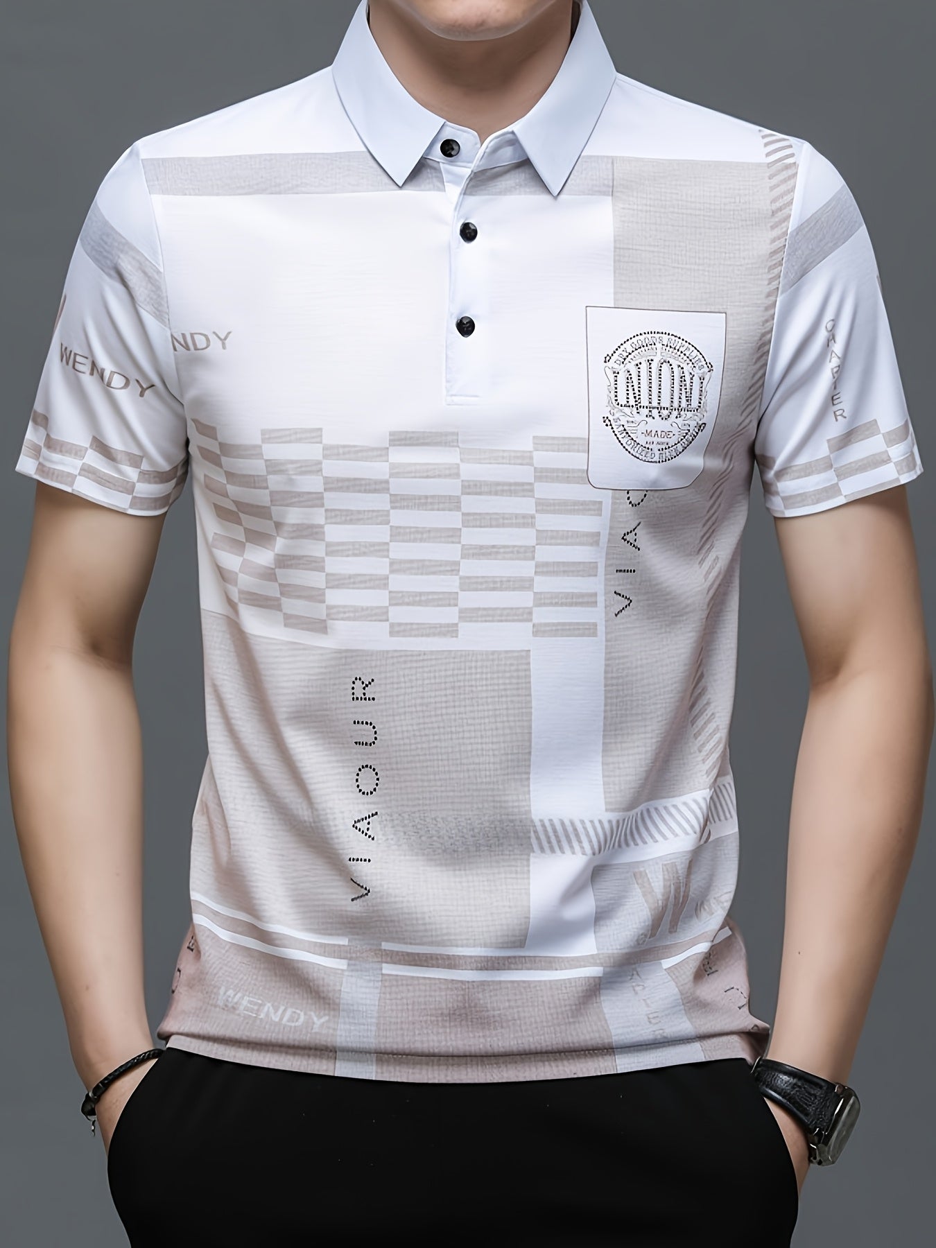 Golf Shirt Summer Plaid English Decoration Men's Short Sleeve Shirt Moisture-Wicking Breathable Slim Fit Performance