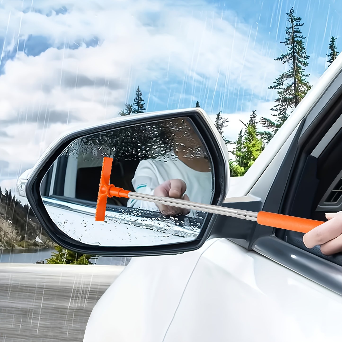 1pc Portable Water Scraper for Rearview Mirror with Sponge Cleaner and Extendable Window Cleaning Brush