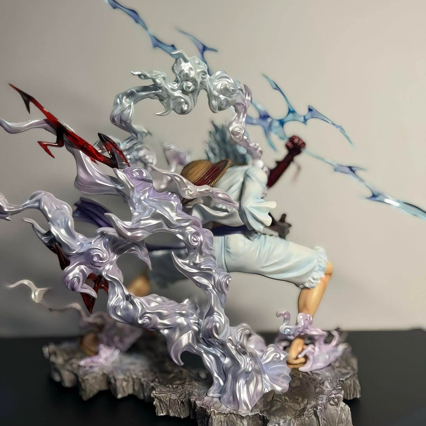 Large Premium Edition Multi-Color Special Effects Action Figure - White-haired and White-clad Pose Figure with Blue-purple Flame Patterns and Exquisite Rock Base Details. The Dynamic Pose Exudes Full Tension, Perfect for Home Display Cabinets