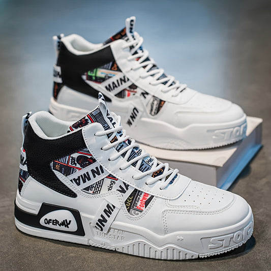 1 Pair Men'S High-Top Motorcycle Boots - All-Season Slip-Resistant PU Cover-like Texture, Lace-Up Ankle Boots with Arch & Cushioned Insole