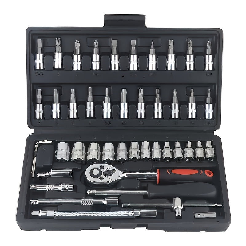 46/150pcs Automotive Mechanical Repair Tool Set, Multifunctional with Sockets, Wrenches, And Ratchet Set, Durable Metal Structure Toolbox with Storage Compartment