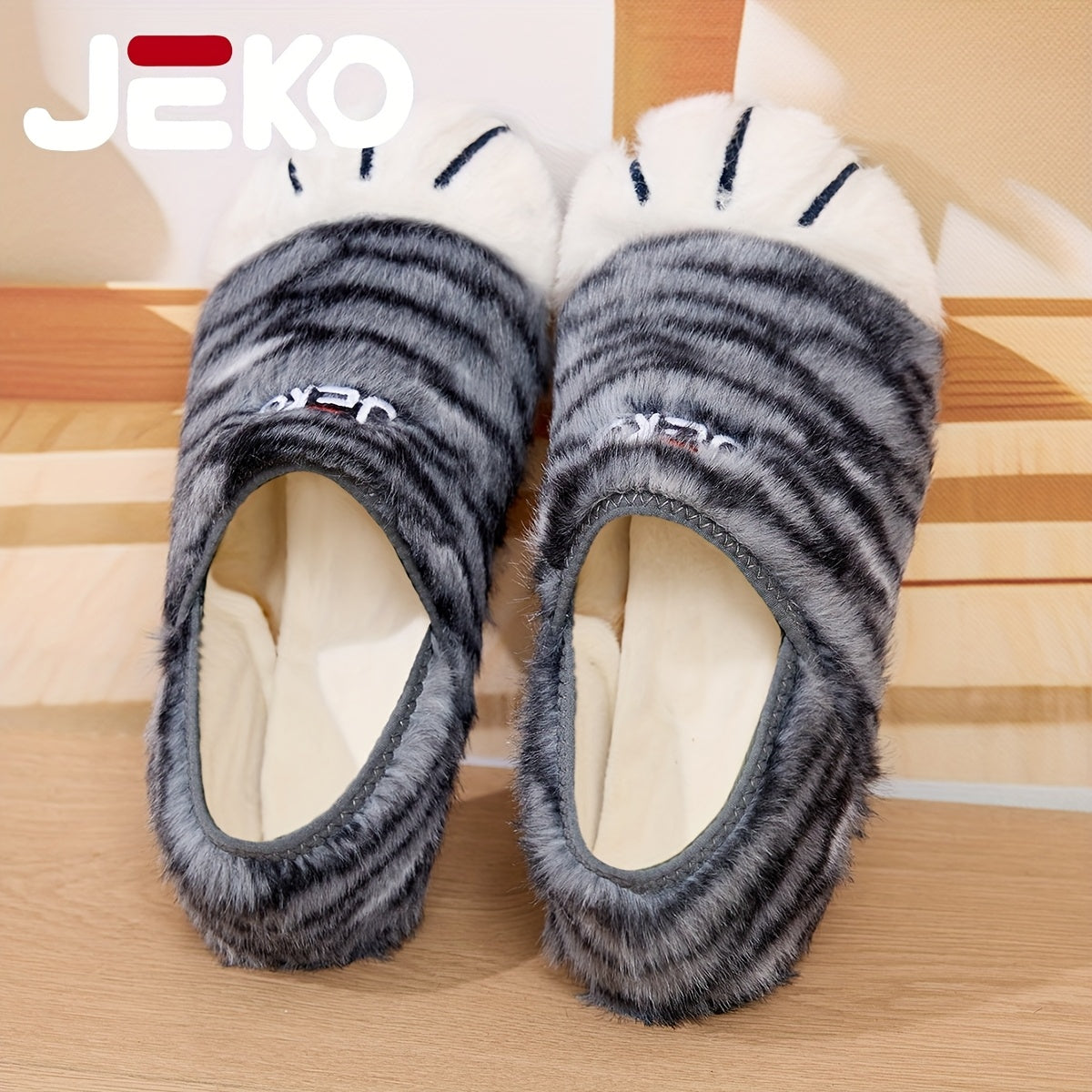 JEKO Men's Winter Warm Slip-On /Outdoor Slippers with Tiger & Cat Animal Print, Soft Fabric & Sole, Low-Top Round Toe Design for Gym, Yoga, Dance, Home - Cute & Trendy for all-Foot Coverage (Brand: JEKO)