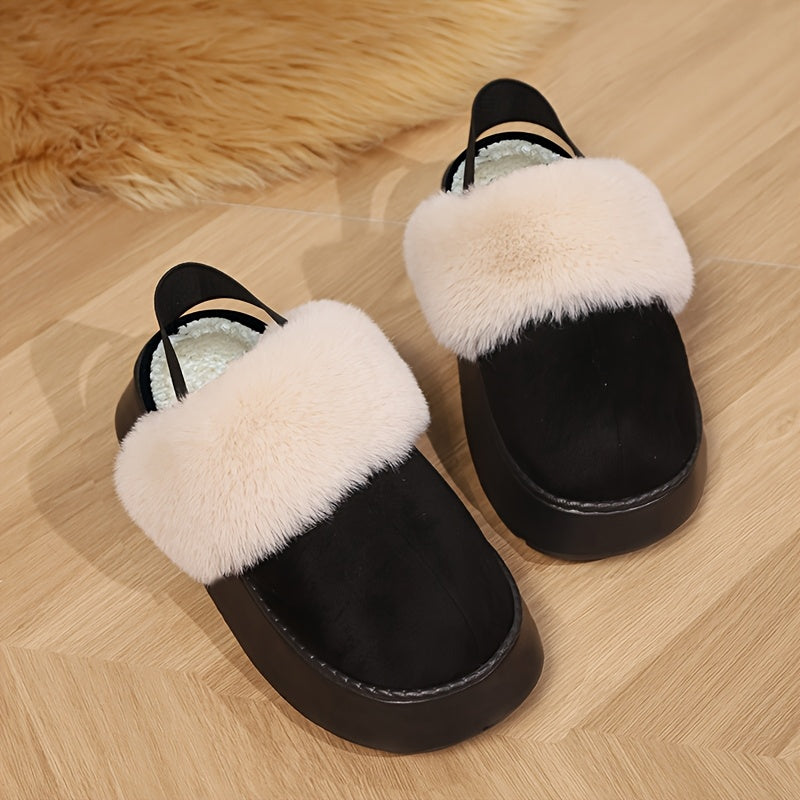 Cozy Plush Slip-On Slippers, Casual Striped Fabric Home Shoes, EVA Sole, Warm Round-Toe Boots for All Seasons, Korean-Style Trendy Outdoor Shoes