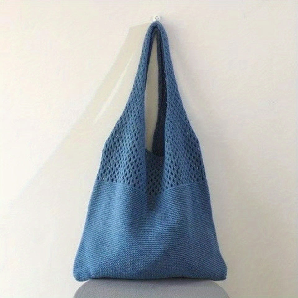Simple Retro Hollow Crochet Bag, Large Capacity Shopping Bag, Women's Woven Shoulder Bag