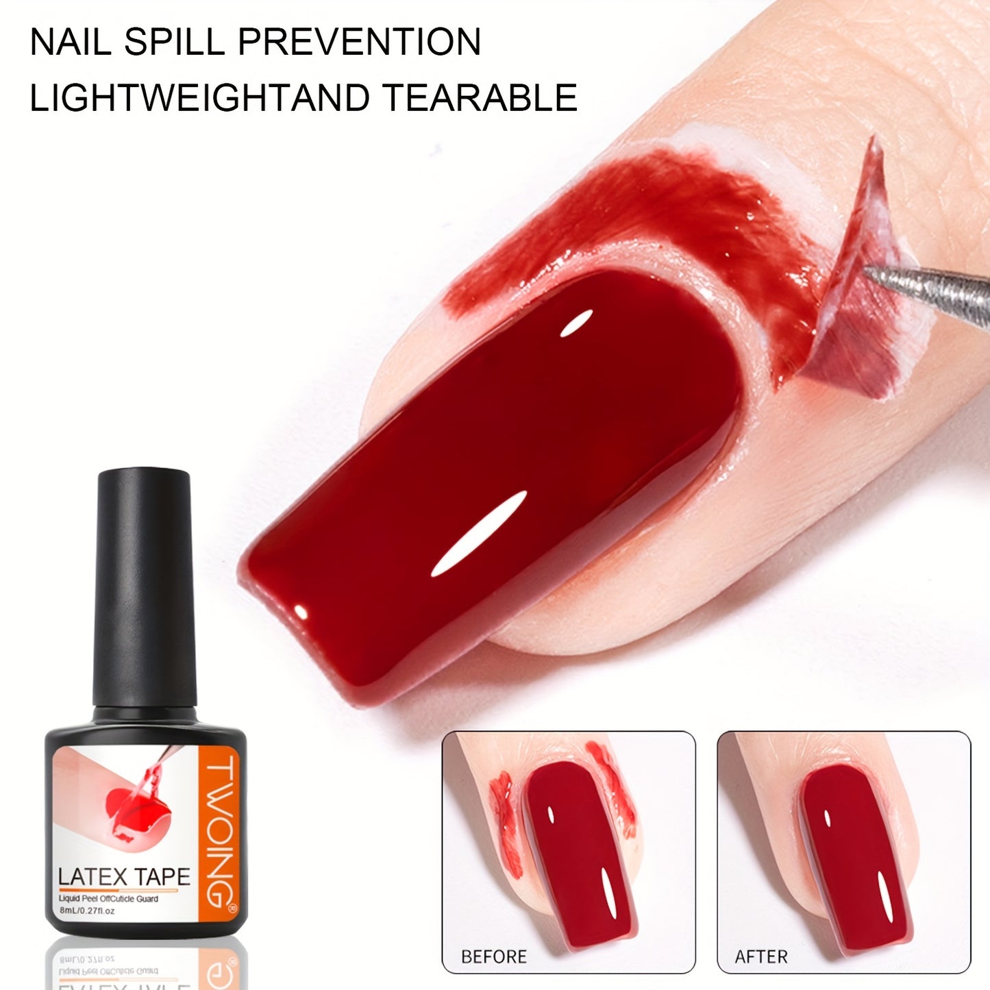 8ml Nail Off Liquid Anti-Overflow Glue Edge Latex Tape, OffCuticle Guard Nails Finger Lacquer Protector, Manicure Polish Accessory