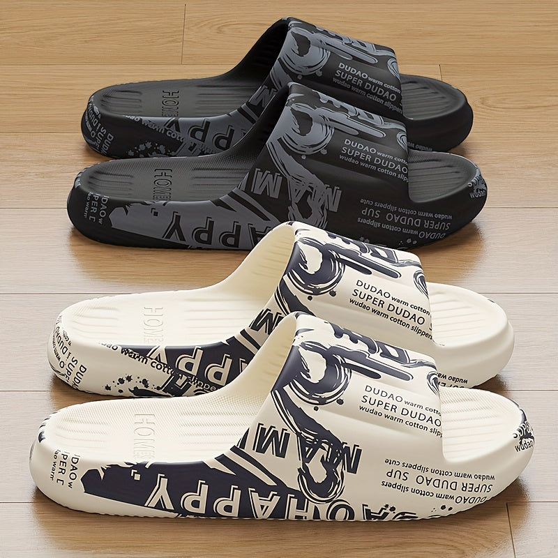 Men's Printed Slippers, Fashionable and Trendy, Japanese and Korean Style, Suitable for Indoor Home Use, Bathroom Shower, and Outdoor Wear for Beach and Swimming