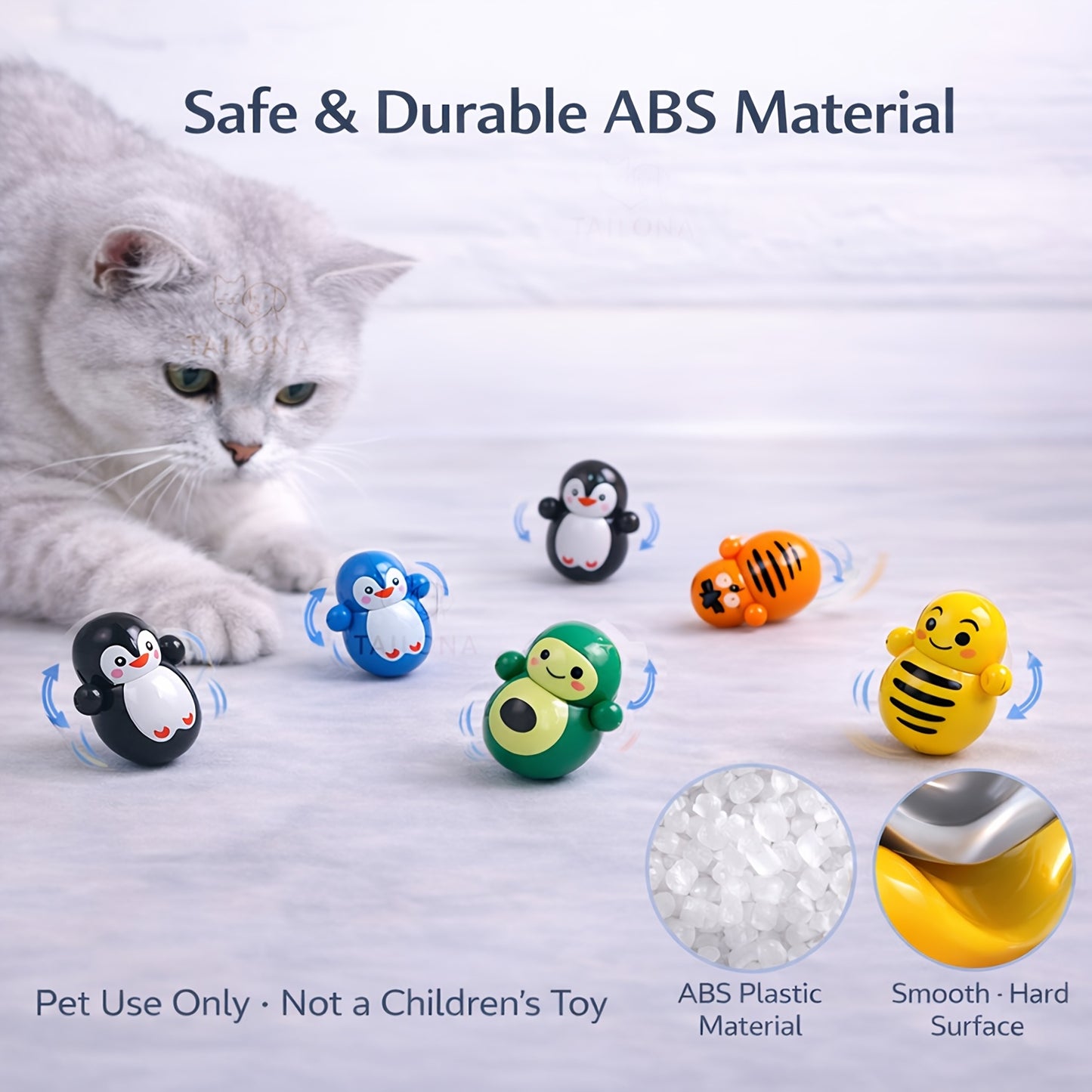 5pcs Cat Wobble Toys for Indoor Cats, Self-Righting Rolling Cat Toys, No Battery Required, Random Styles, Lightweight Plastic Cat Enrichment Toys Tailona