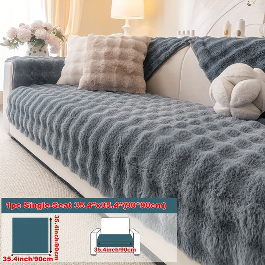 1pc Faux Rabbit Plush Sofa Cushion - Winter Warm Thickened Soft and Cozy Non-Slip Furniture Protector for Living Room, Bedroom, and Office
