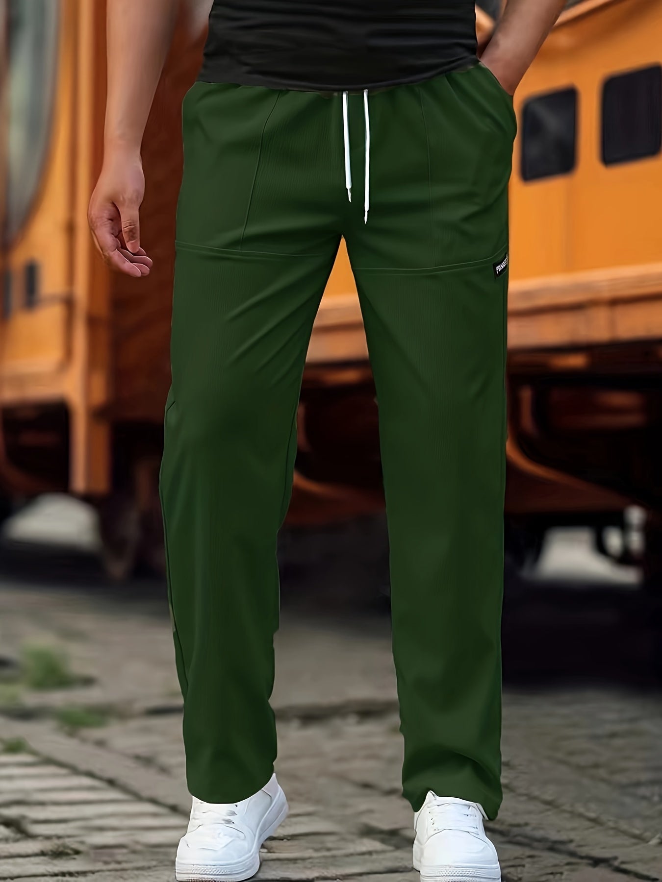 Men'S Casual Long Pants | Straight-Leg, Lightweight for Spring/Summer, Slight Stretch Fabric with Alphabet Pattern