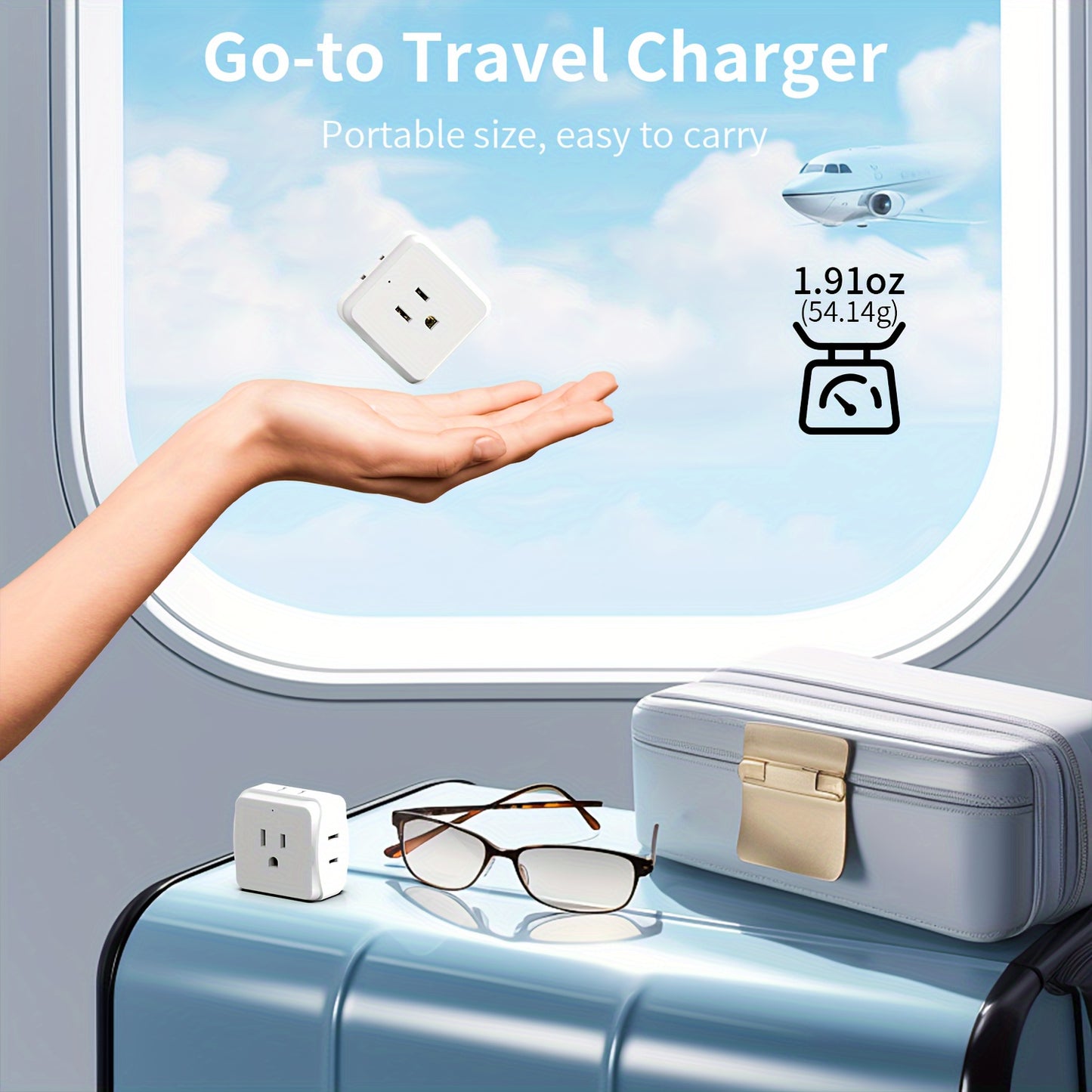 Mini Multi-Plug Wall Outlet Extender, 5-Outlet Splitter with Three-Way Design, Power Adapter Power Strip, Travel Essential Socket for Home Office Cruise, White, 1 Pack