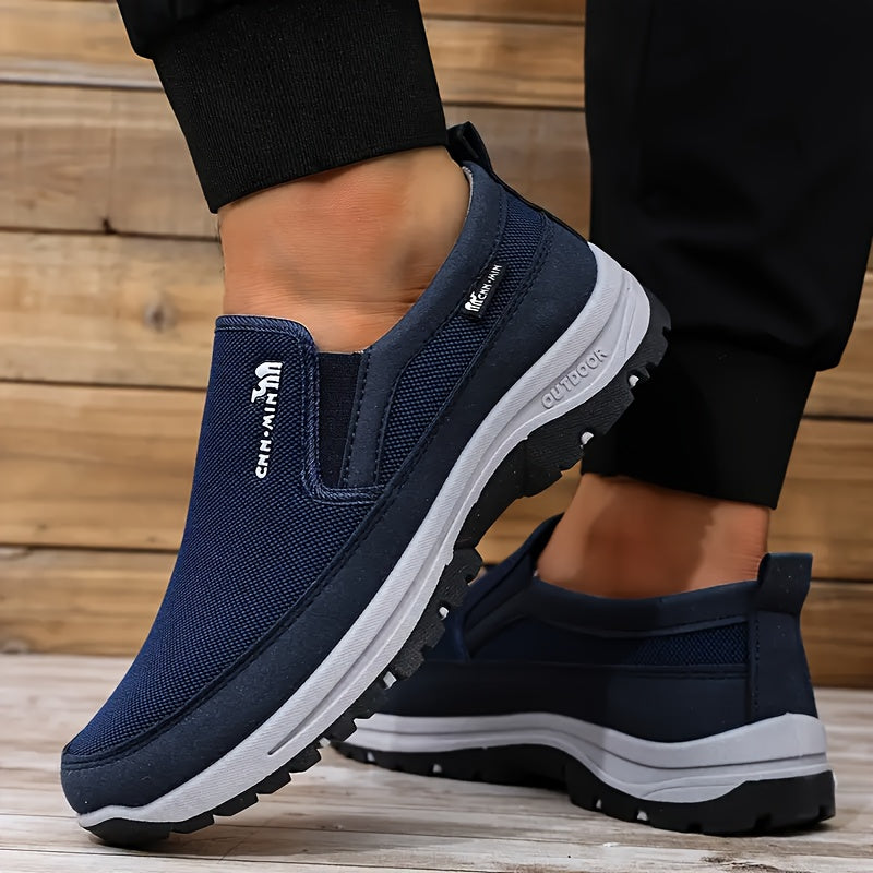 Men's Slip-On Low-Top Sneakers, Breathable Slip-Resistant PVC Sole Soft Cushioned Insole Round Toe, Casual All-Terrain Outdoor Shoes, Solid Color Low-Profile Athletic Footwear, for Spring/Fall