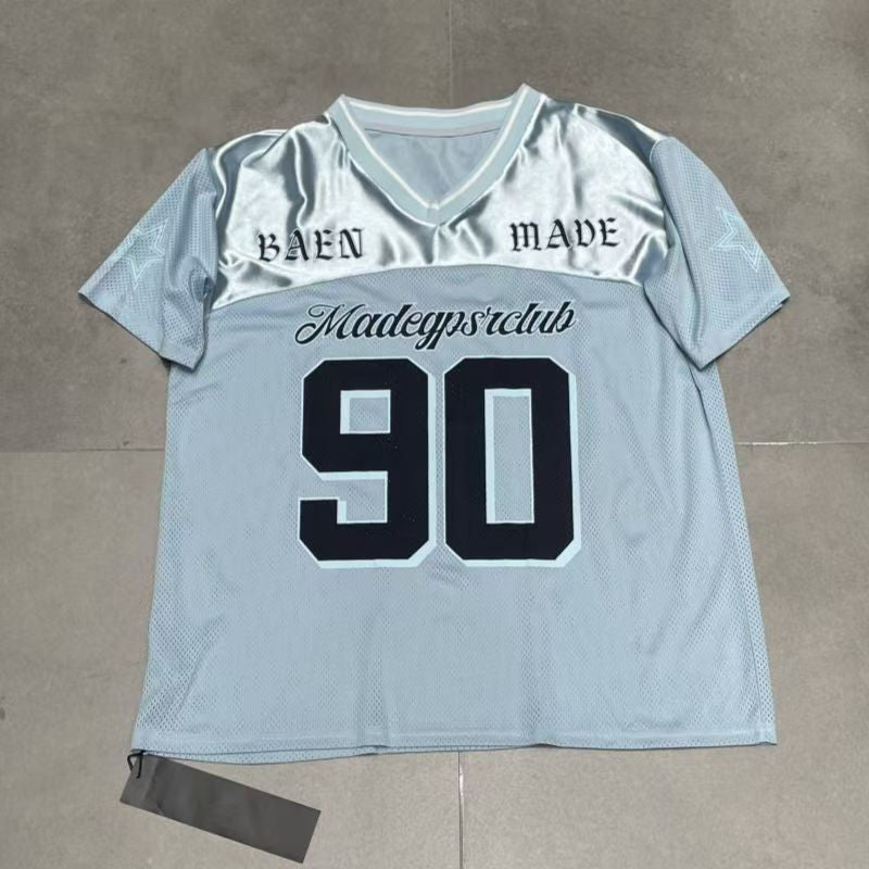 Sports patch mesh American jersey printing casual summer loose dry cool top T-shirt short sleeve day